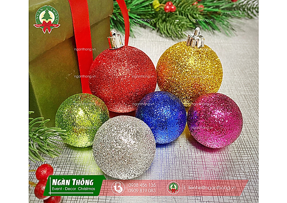 Trái châu trang trí cây thông noel châu kim tuyến đủ màu