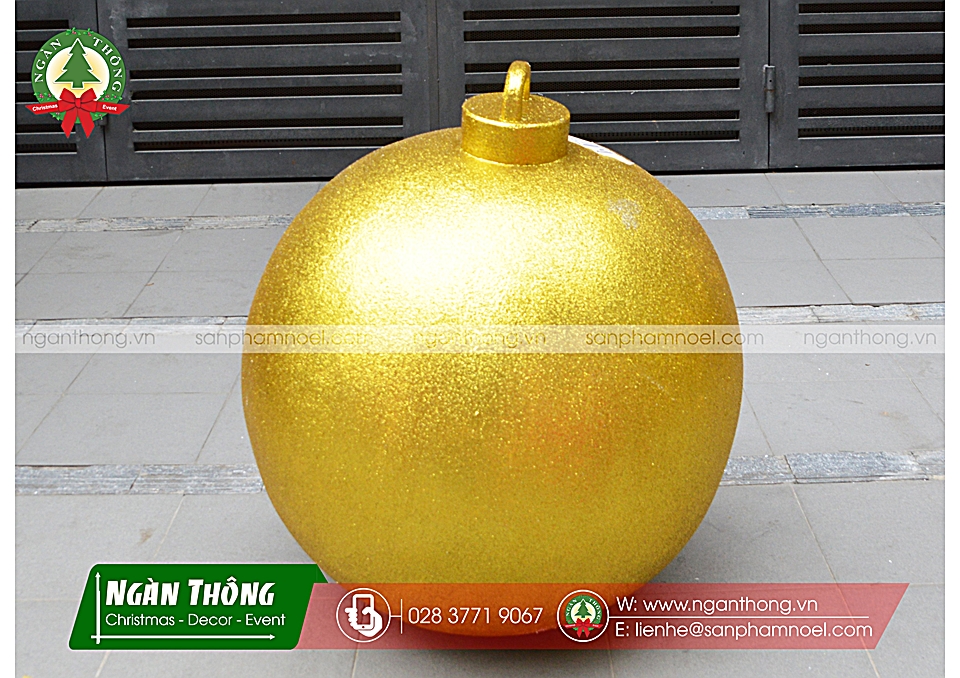 Trái châu trang trí cây thông noel châu bóng khổng lồ phủ kim tuyến vàng