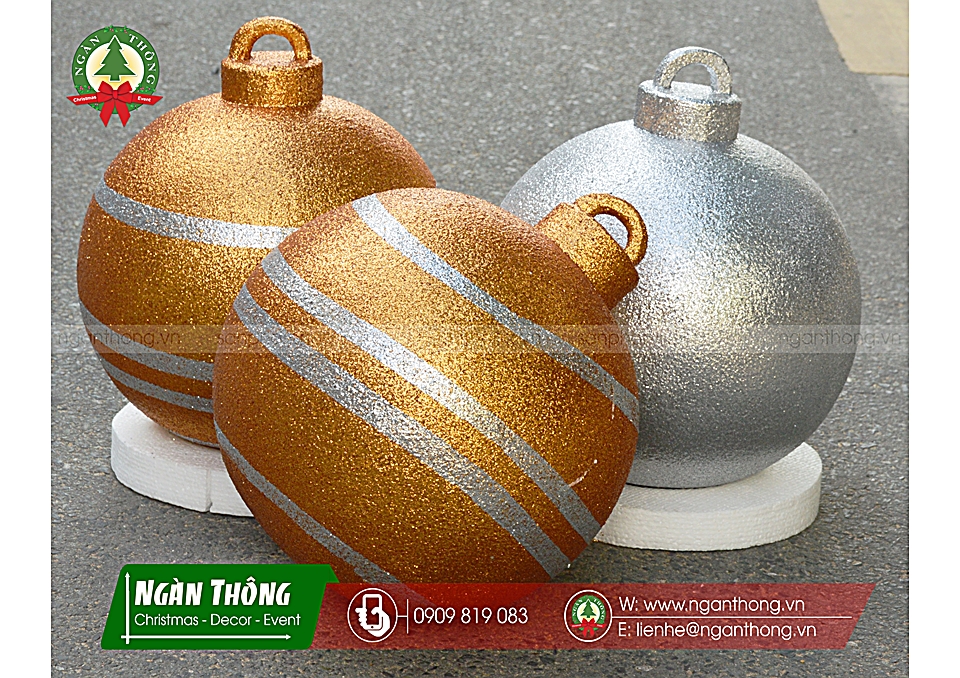 Trái châu trang trí cây thông noel châu bóng phủ kim tuyến to