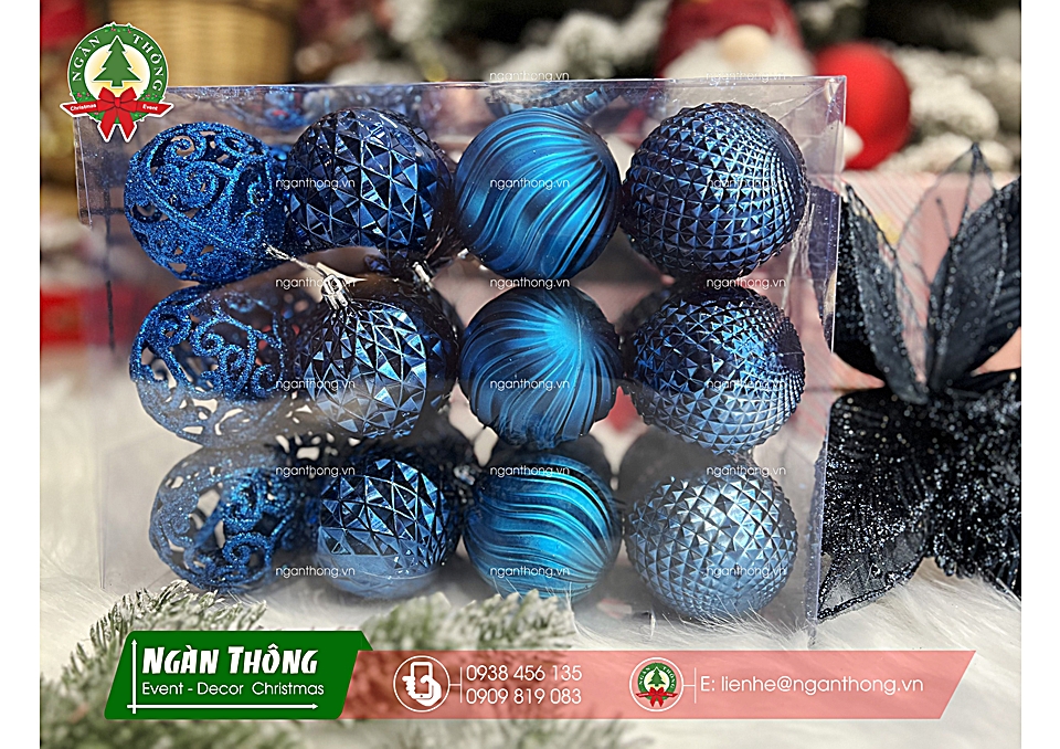 Trái châu trang trí cây thông noel châu cách điệu nhiều kiểu xanh dương