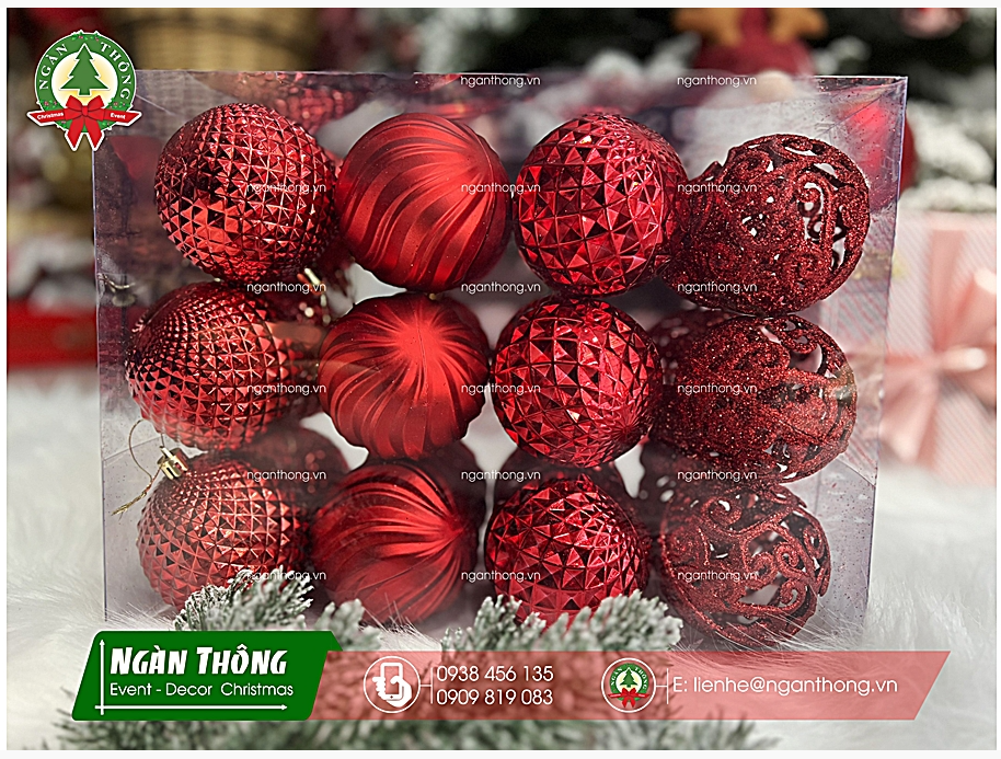 Trái châu trang trí cây thông noel châu cách điệu dễ thương đỏ