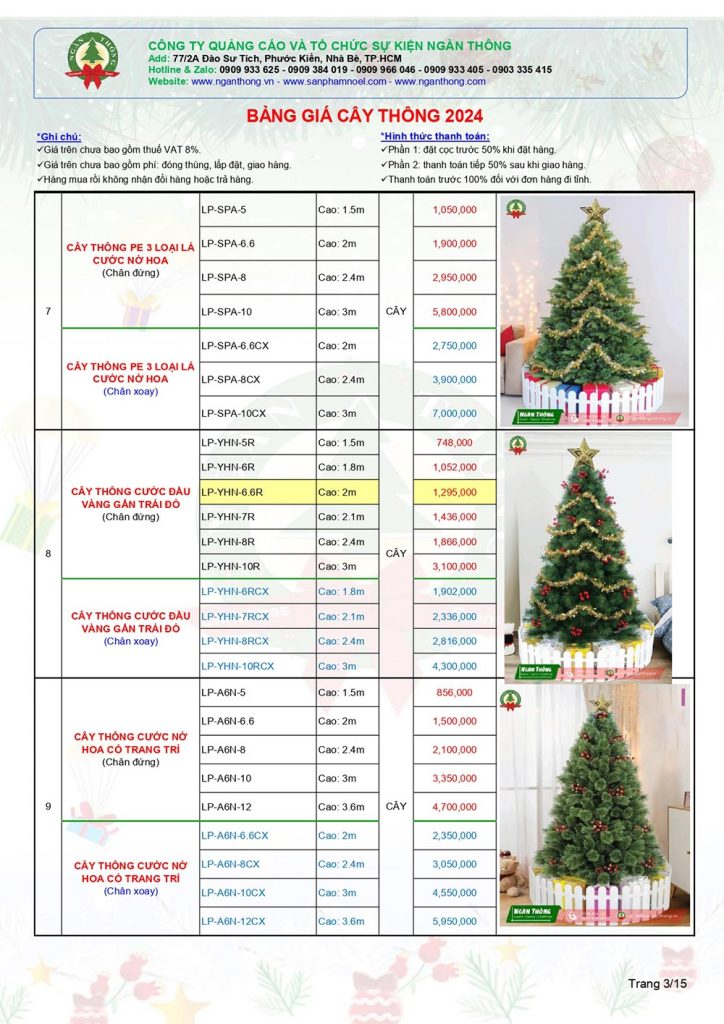 bảng giá cây thông noel