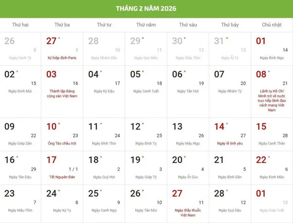 Còn mấy ngày nữa đến Tết 2026