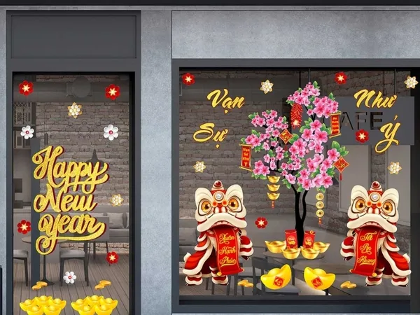 Trang trí cửa kính tết 2026