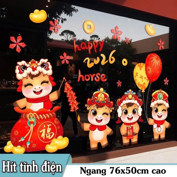 Trang trí cửa kính tết 2026