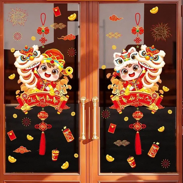 Trang trí cửa kính tết 2026