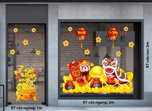 Trang trí cửa kính tết 2026