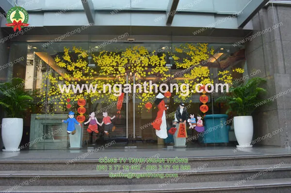 Trang trí cửa kính tết 2026