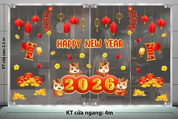 Decal dán kính trang trí Tết 2026