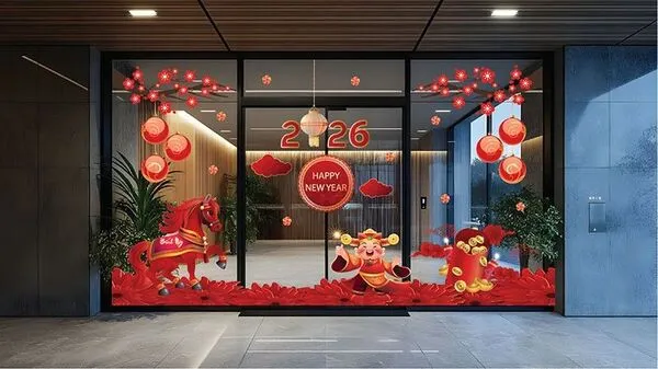 Decal dán kính trang trí Tết 2026