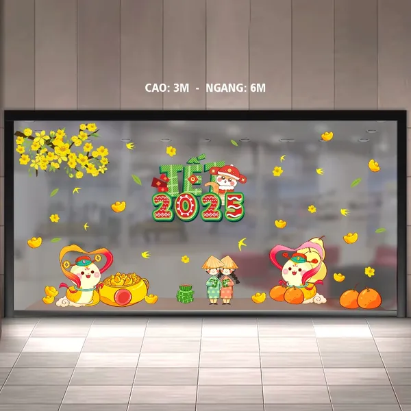 Decal dán kính trang trí Tết 2026