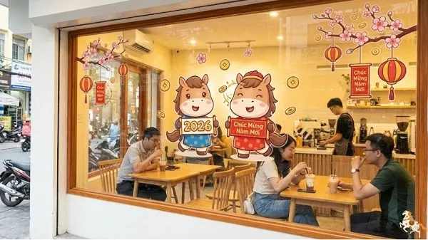 Decal trang trí Tết Nguyên đán cho nhà hàng