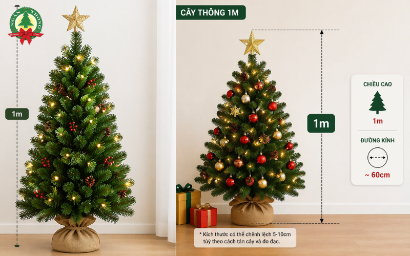 Cây thông Noel 1m được trang trí sẵn