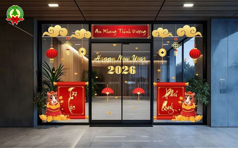 Khám phá 10+ mẫu decal trang trí Tết nguyên đán cho quán bar hot trend 2026, độc đáo, thu hút check-in, phù hợp mọi concept nightlife.