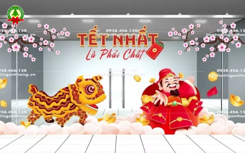 Khám phá 10+ mẫu decal trang trí Tết nguyên đán cho quán bar hot trend 2026, độc đáo, thu hút check-in, phù hợp mọi concept nightlife.