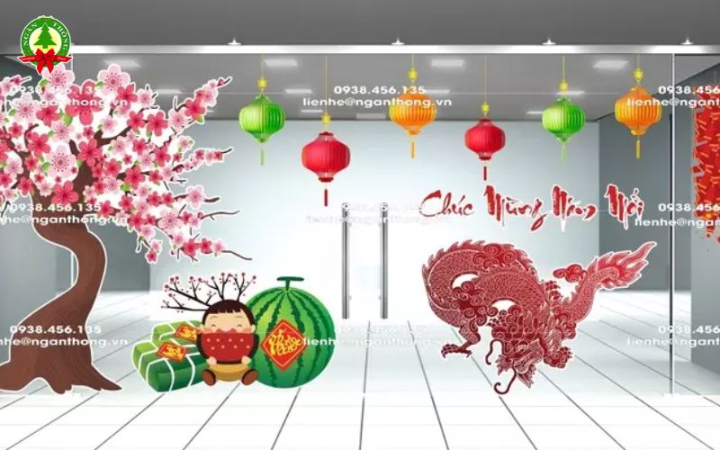 Khám phá 10+ mẫu decal trang trí Tết nguyên đán cho quán bar hot trend 2026, độc đáo, thu hút check-in, phù hợp mọi concept nightlife.