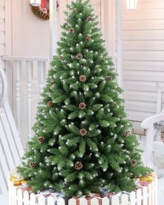 Cây thông Noel đầu nhọn phun sơn gắn trái thông mã LP-TP, cao 1m5 đến 2m4