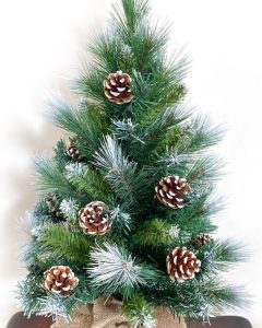 Cây thông Noel mini 3 loại lá phun sơn gắn trái thông mã LP-GLA, cao 60cm