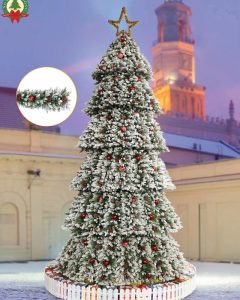Cây thông Noel PE 3 loại lá phủ tuyết có trang trí mã LP-KS-PEHS, cao 4m3 đến 12m3